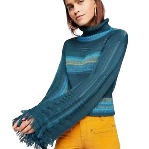 Free People “Close To Me” Striped Pullover Sweater - Turtleneck- Bell Sleeve